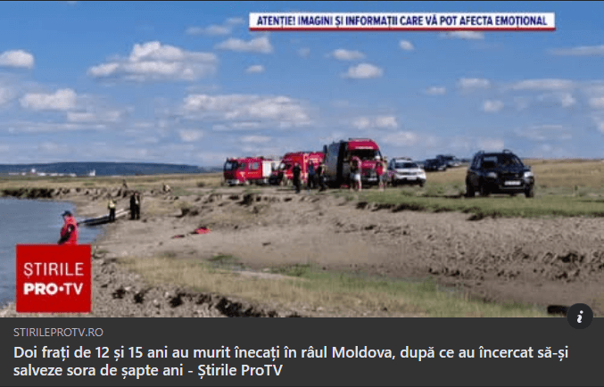 Doi frați de 12 și 15 ani au murit înecați în râul Moldova, după ce au încercat să-și salveze sora de șapte ani.